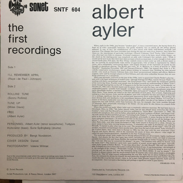 Albert Ayler ~ The First Recordings (Vinyl) - Djungel & Jazz