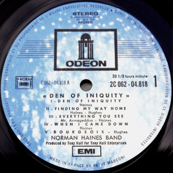 The Norman Haines Band : Den Of Iniquity (LP, Album)