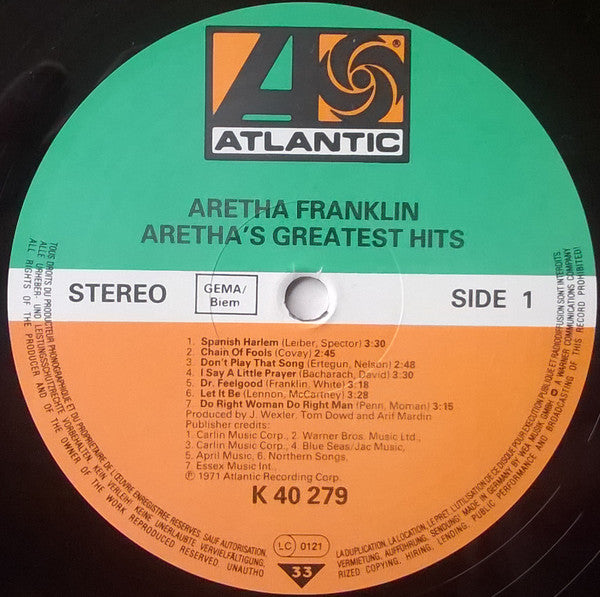 Aretha Franklin ~ Aretha's Greatest Hits (Vinyl) - Djungel & Jazz
