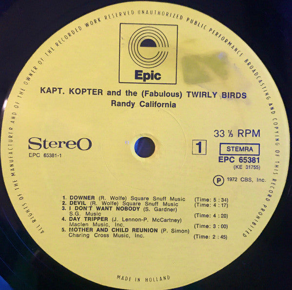 Randy California ~ Kapt. Kopter And The (Fabulous) Twirly Birds (Vinyl) - Djungel & Jazz
