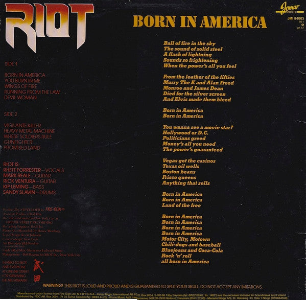 Riot  ~ Born In America (Vinyl) - Djungel & Jazz