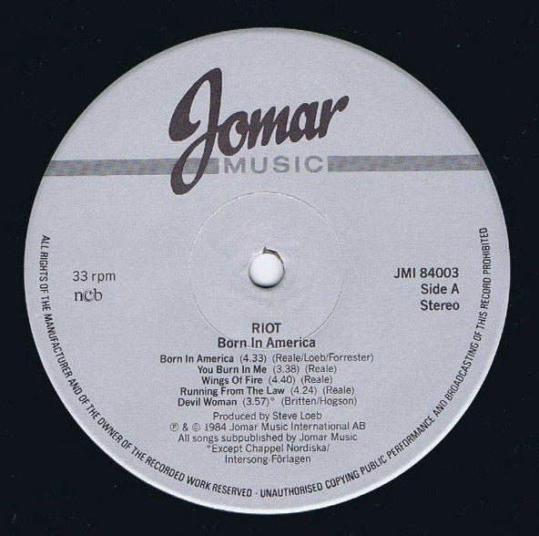 Riot  ~ Born In America (Vinyl) - Djungel & Jazz