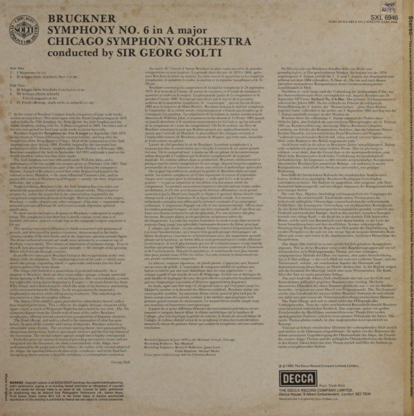 Anton Bruckner, Chicago Symphony Orchestra, Georg Solti ~ Symphony No. 6 (Vinyl) - Djungel & Jazz