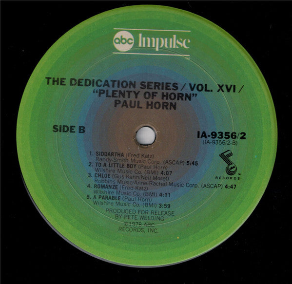 Paul Horn ~ Plenty Of Horn (Vinyl) - Djungel & Jazz