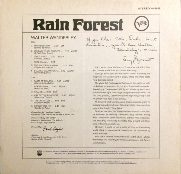 Walter Wanderley ~ Rain Forest (Vinyl) - Djungel & Jazz