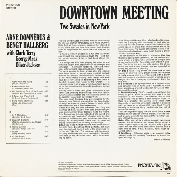 Arne Domnérus & Bengt Hallberg With Clark Terry, George Mraz, Oliver Jackson ~ Downtown Meeting ( Two Swedes In New York) (Vinyl) - Djungel & Jazz