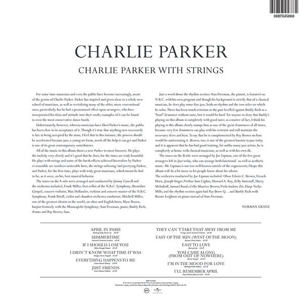 Charlie Parker With Strings : Charlie Parker With Strings (LP, Comp, RE, RM)