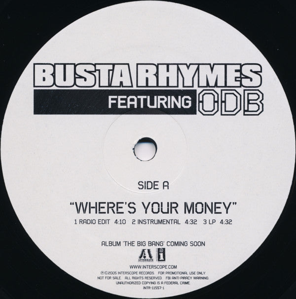 Busta Rhymes Featuring Ol' Dirty Bastard ~ Where's Your Money (Vinyl) - Djungel & Jazz