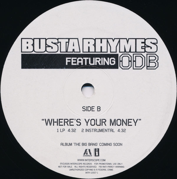 Busta Rhymes Featuring Ol' Dirty Bastard ~ Where's Your Money (Vinyl) - Djungel & Jazz