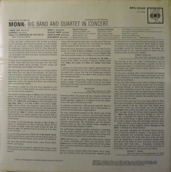 Thelonious Monk ~ Big Band And Quartet In Concert (Vinyl) - Djungel & Jazz