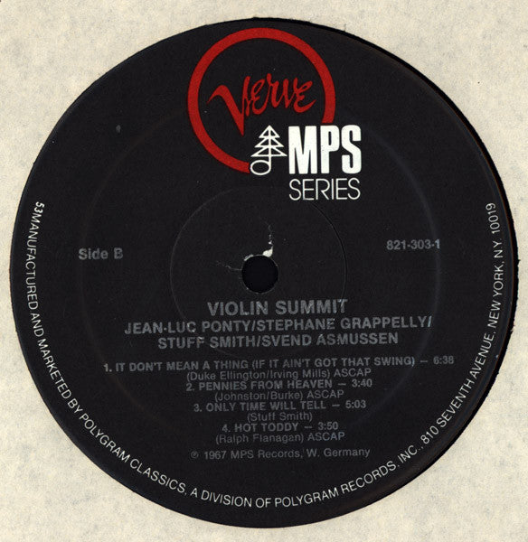 Stuff Smith, Stéphane Grappelli, Svend Asmussen, Jean-Luc Ponty ~ Violin-Summit (Vinyl) - Djungel & Jazz