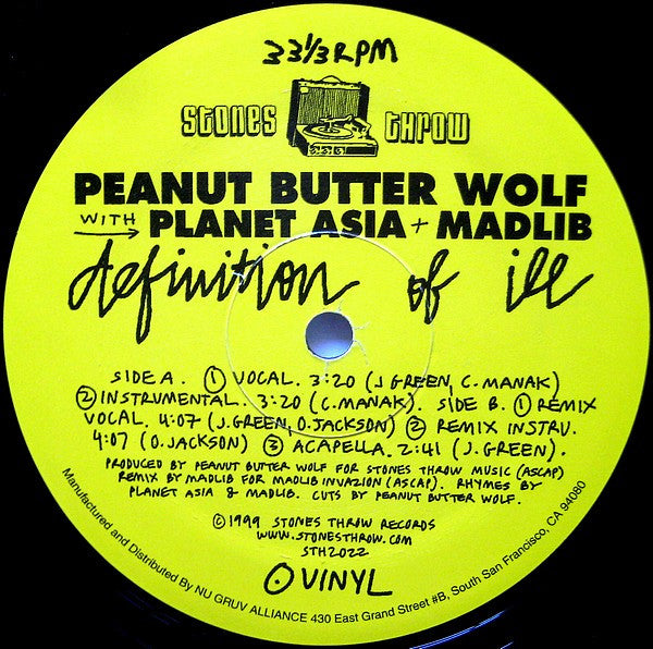 Peanut Butter Wolf With Planet Asia + Madlib : Definition Of Ill (12", Single)