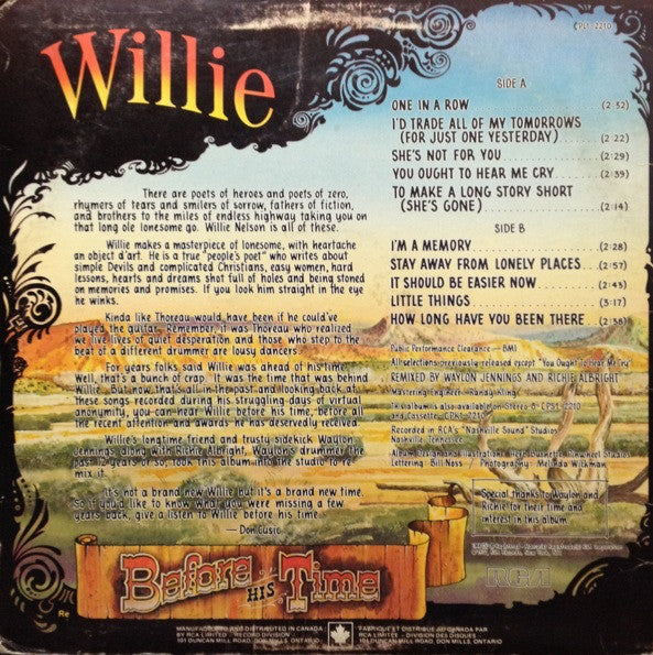 Willie Nelson ~ Willie - Before His Time (Vinyl) - Djungel & Jazz