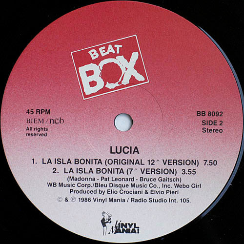 Lucia ~ La Isla Bonita (A Swedish Beat Box Re-edit) (Vinyl) - Djungel & Jazz