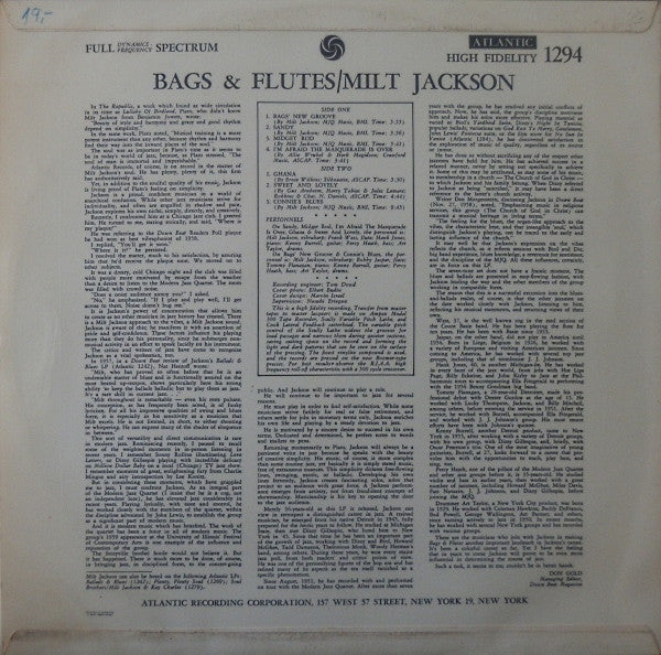 Milt Jackson ~ Bags & Flutes (Vinyl) - Djungel & Jazz