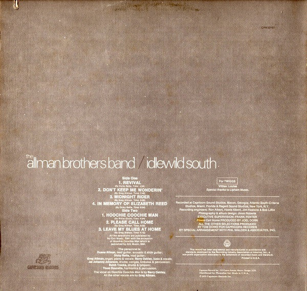 The Allman Brothers Band : Idlewild South (LP, Album, RE)