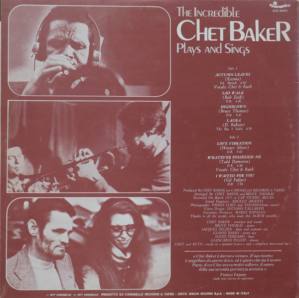 Chet Baker Sextet : The Incredible Chet Baker Plays And Sings (LP, Album, Gat)