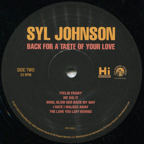 Syl Johnson ~ Back For A Taste Of Your Love (Vinyl) - Djungel & Jazz