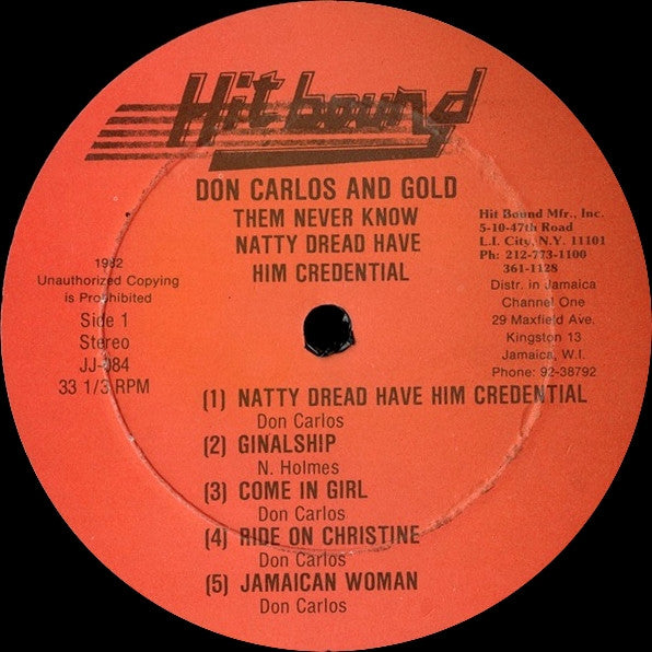 Don Carlos (2) And Gold (2) : Them Never Know Natty Dread Have Him Credential (LP, Album)