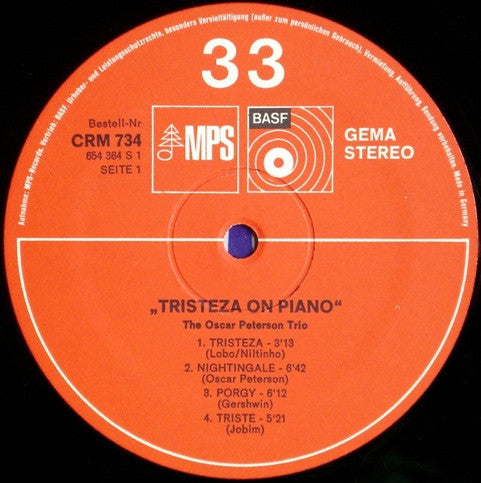 Oscar Peterson Trio* : Tristeza On Piano (LP, Album, RE, Gat)