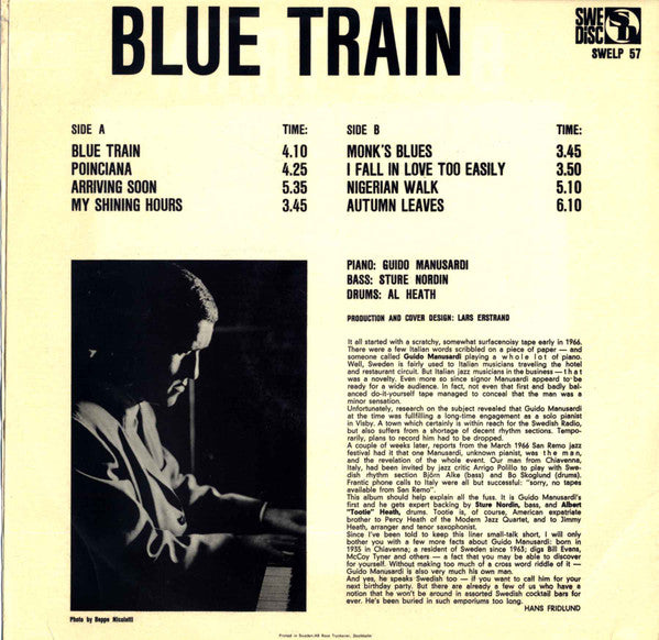 The Guido Manusardi Trio ~ Blue Train (Vinyl) - Djungel & Jazz