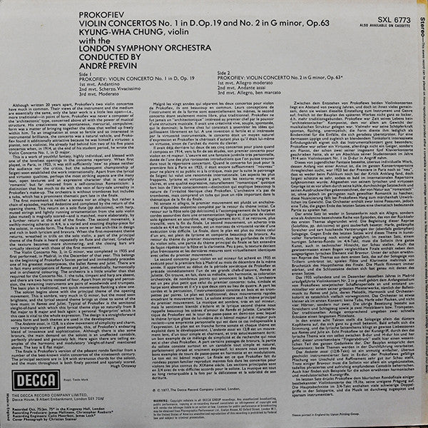 Sergei Prokofiev, Kyung-Wha Chung, London Symphony Orchestra, André Previn ~ Violin Concertos Nos. 1 & 2 (Vinyl) - Djungel & Jazz