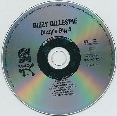 Dizzy Gillespie's Big 4 ~ Dizzy Gillespie's Big 4 (Vinyl) - Djungel & Jazz
