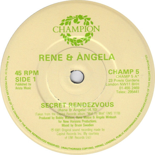 Rene & Angela* : Secret Rendezvous (12", Single)