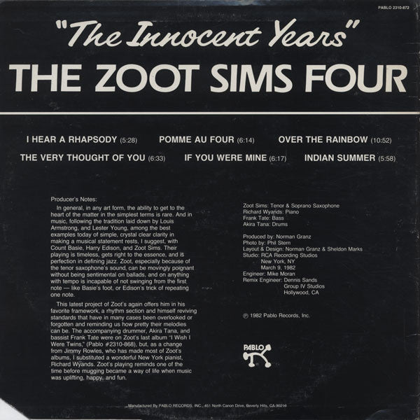 The Zoot Sims Four* : The Innocent Years (LP, Album, M/Print)