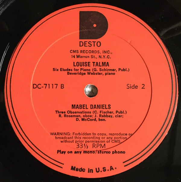 Mabel Daniels / Miriam Gideon / Julia Smith / Louise Talma ~ Four American Composers (Vinyl) - Djungel & Jazz