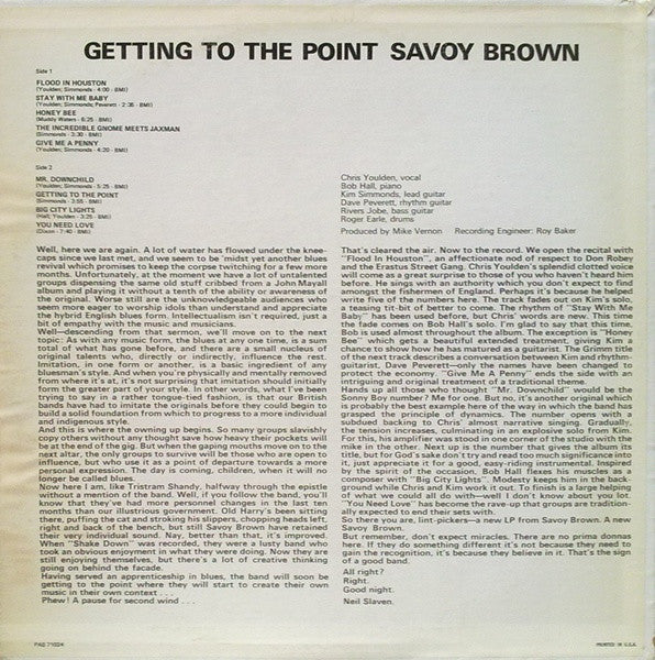 Savoy Brown : Getting To The Point (LP, Album, RE)