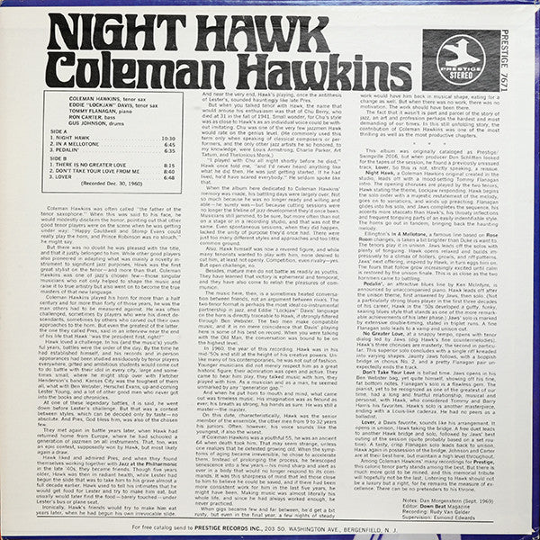Coleman Hawkins ~ Night Hawk (Vinyl) - Djungel & Jazz