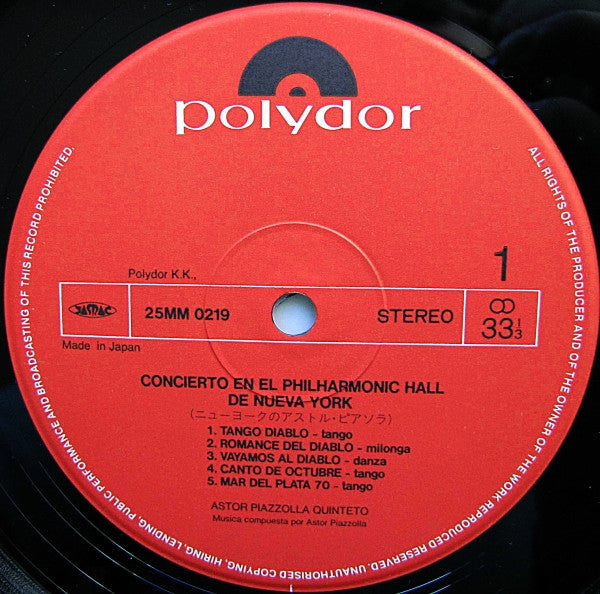 Astor Piazzolla Y Su Quinteto ~ Concierto En El Philharmonic Hall De Nueva York (Vinyl) - Djungel & Jazz