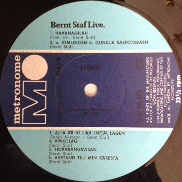Bernt Staf ~ Live (Vinyl) - Djungel & Jazz