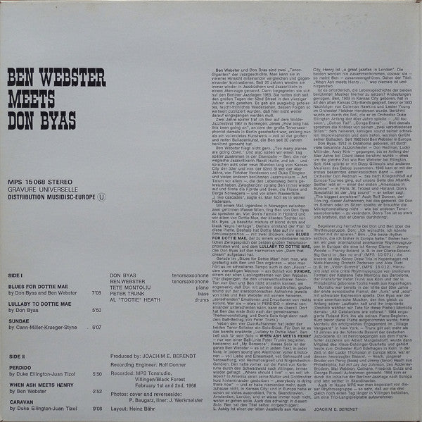 Ben Webster Meets Don Byas ~ Ben Webster Meets Don Byas (Vinyl) - Djungel & Jazz