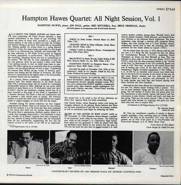 The Hampton Hawes Quartet ~ All Night Session, Vol. 1 (Vinyl) - Djungel & Jazz