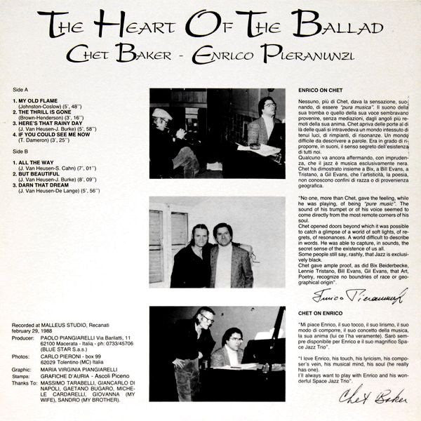 Chet Baker - Enrico Pieranunzi : The Heart Of The Ballad (LP, Album)