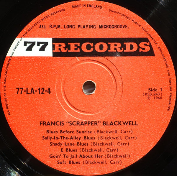 英LP Scrapper Blackwell Blues Before Sunrise 77LA124 77 /00260 LP: Scrapper Blackwell - Blues Before Sunrise