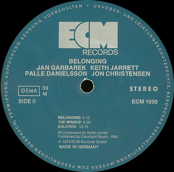 Jan Garbarek, Keith Jarrett, Palle Danielsson, Jon Christensen ~ Belonging (Vinyl) - Djungel & Jazz