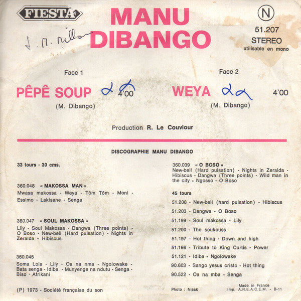 Manu Dibango ~ Pêpê Soup / Weya (Vinyl) - Djungel & Jazz