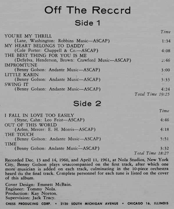Benny Golson ~ Take A Number From 1 To 10 (Vinyl) - Djungel & Jazz