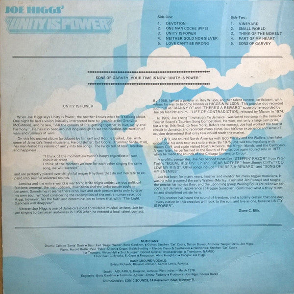 Joe Higgs : Unity Is Power (LP, Album)