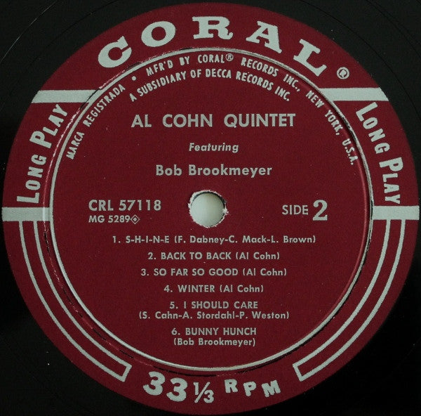 Al Cohn Quintet Featuring Bob Brookmeyer ~ The Al Cohn Quintet Featuring Bobby Brookmeyer (Vinyl) - Djungel & Jazz