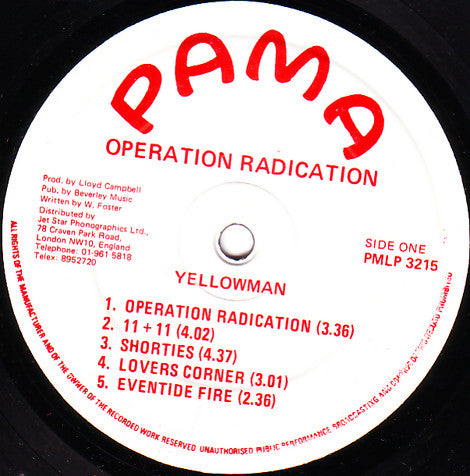 Yellowman : Operation Radication (10", Album)