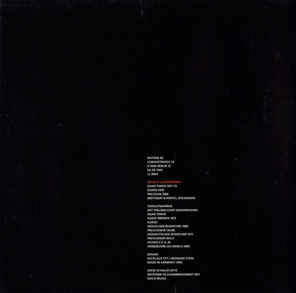 Helmut Lachenmann : Gran Torso · Guero · Pression (LP)