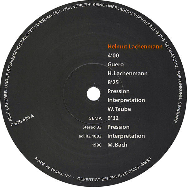 Helmut Lachenmann : Gran Torso · Guero · Pression (LP)