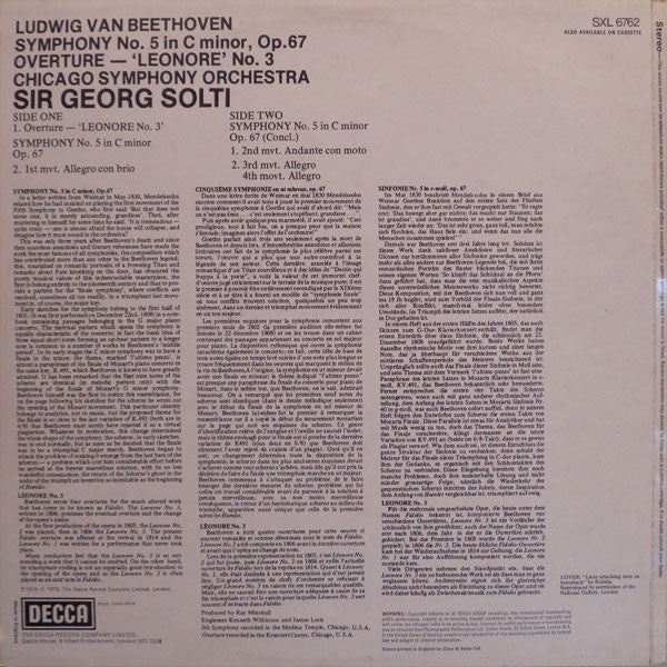 Beethoven, Chicago Symphony Orchestra, Sir Georg Solti ~ Symphony No. 5 & Overture "Leonore" No. 3 (Vinyl) - Djungel & Jazz