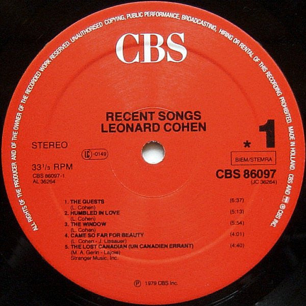 Leonard Cohen ~ Recent Songs (Vinyl) - Djungel & Jazz