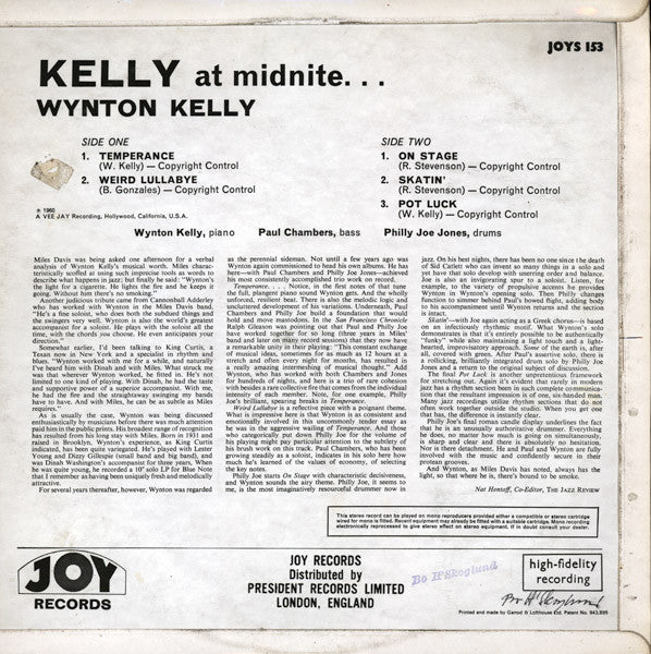 Wynton Kelly ~ Kelly At Midnite (Vinyl) - Djungel & Jazz