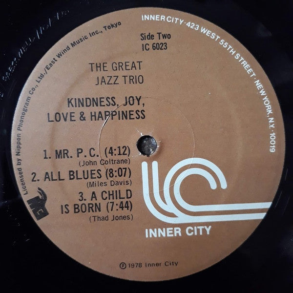 The Great Jazz Trio ~ Kindness, Joy, Love & Happiness (Vinyl) - Djungel & Jazz